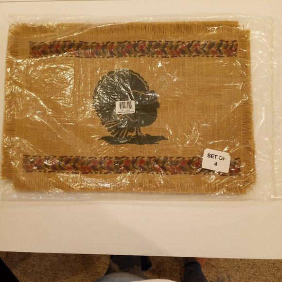 Thanksgiving Burlap Placemats with Turkey in the middle set of 4 - Picture 6 of 8